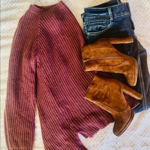 Maroon Sweater & Embellished Jeans